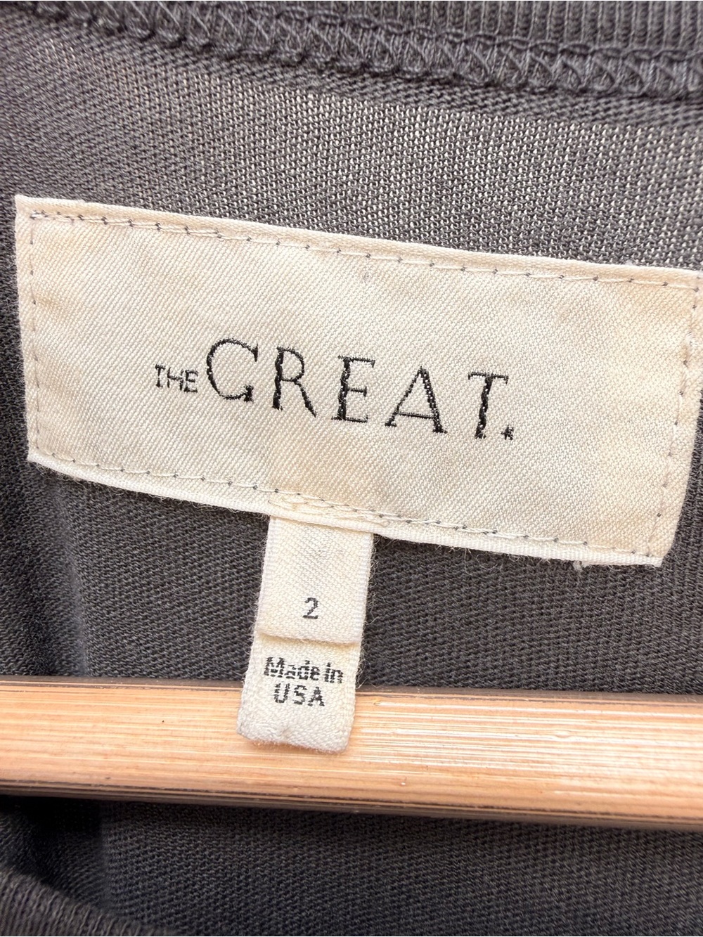 THE GREAT. Grey Ribbon Tuxedo Ruffle T-Shirt Size 2 - Picture 8 of 9